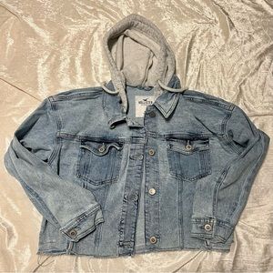 Hollister Cropped Hoodie Jean Jacket, Size XS